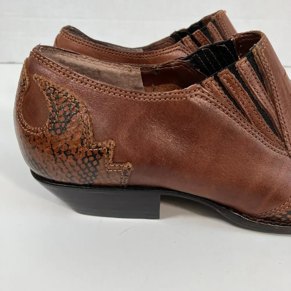 Nine West Sz 8.5 Vtg 90s Western Shoes Ankle Boots Pointed Toe Brown Leather